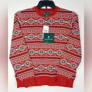 NEW B BY BROOKS BROTHERS BIG BOYS COTTON FAIRISLE CREWNECK SWEATER.